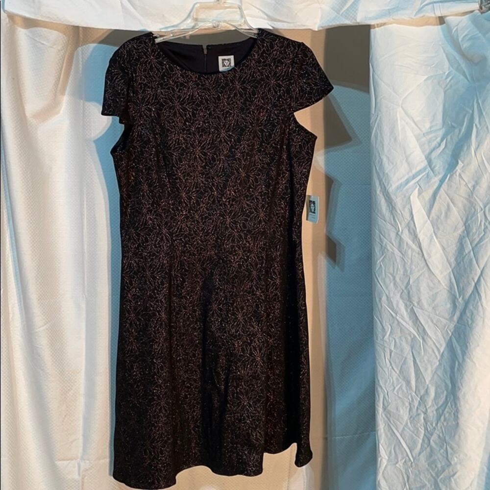 Anne. Klein 14 black pink metallic dress NWT